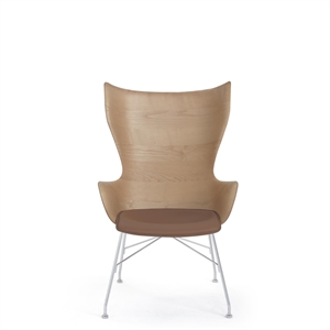 Poltrona Kartell K/Wood Cromo/ Frassino Chiaro con Seduta in Pelle