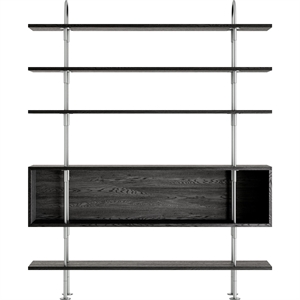Gubi Keen 160 Sistema di scaffalature 4 ripiani e scatola in acciaio inossidabile/impiallacciatura di frassino