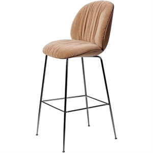 Sgabello da Bar Morbido Gubi Beetle H77 Cromo Nero/ Noce americano/Belsuede Special/Dedar 132
