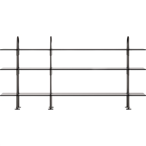 Sistema di Scaffalature Gubi Keen 208 con 3 Nero, Ottone e Vetro Fumé.