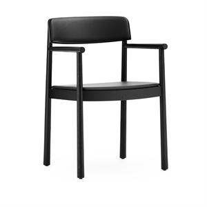 Sedia da Pranzo Normann Copenhagen Timb con Braccioli Rivestita in Pelle Nero