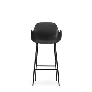 Normann Copenhagen Form Sgabello da Bar con Schienale e Braccioli H75 cm Nero/ Acciaio Nero