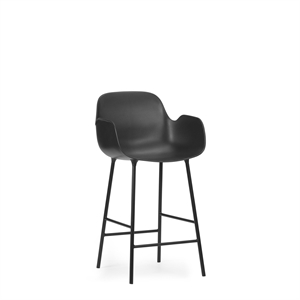 Sgabello da Bar Normann Copenhagen Form con Schienale e Braccioli H65 cm Nero/ Acciaio Nero