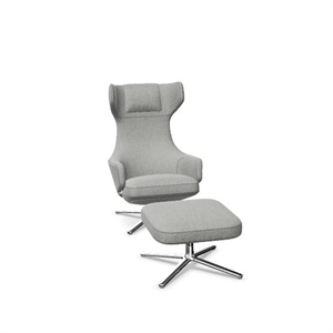 Poltrona Vitra Grand Repos con Poggiapiedi Cosy 2 Grigio Ciottolo/ Cromo