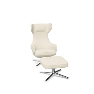 Poltrona Vitra Grand Repos con Poggiapiedi Dumet Ivory Melange/ Cromo