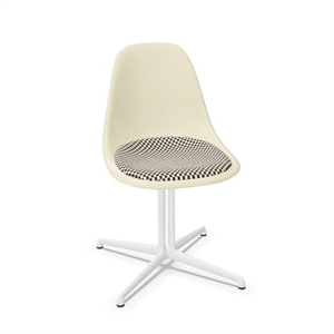 Sedia da Pranzo Vitra Eames in Fibra di Vetro DSL con Cuscino Del Sedile, Pergamena/scacchiera/bianco Liscio