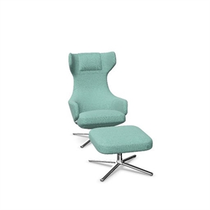 Poltrona Vitra Grand Repos con Poggiapiedi Dumet Pale Blue/Emerald/ Cromo