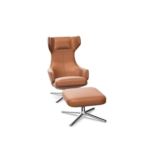 Poltrona Vitra Grand Repos con Poggiapiedi Cognac/ Cromo