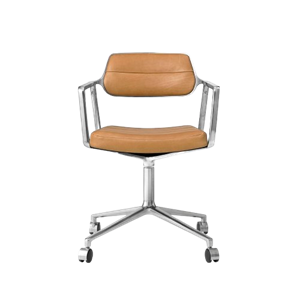 Vipp 453 Sedia girevole con ruote in Alluminio/cammello/pelle
