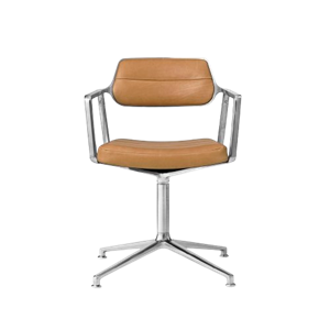 Sedia girevole Vipp 453 con piedini per pavimento in Alluminio/cammello/pelle