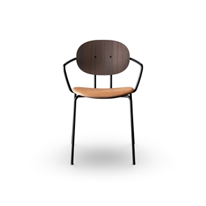 Sibast Furniture Piet Hein Sedia da Pranzo Nero con Braccioli in Noce e Pelle Cognac