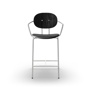 Sibast Furniture Sgabello da Bar Piet Hein Cromo con Braccioli Rovere Nero e Pelle Nero