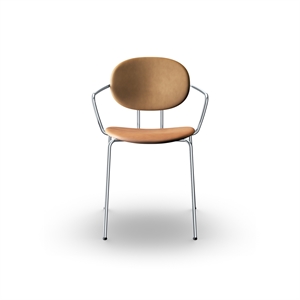 Sibast Furniture Piet Hein sedia da pranzo Cromo con braccioli in pelle cognac