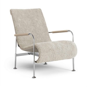Poltrona Swedese Serpentine in Cromo/pelliccia di Pecora, Finitura Moonlight/rovere