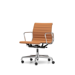 Sedia da Ufficio Vitra EA 118 con Meccanismo Girevole/bracciolo/inclinazione in Pelle Color Cognac/struttura Cromo