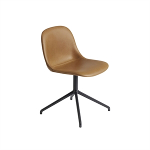 Sedia da Pranzo in Fibra Muuto con Base Girevole Rivestita in Pelle Cognac/ Nero