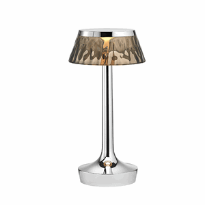 Flos Bon Jour Unplugged Table Lamp Chrome Frame and Smoke-coloured Shade