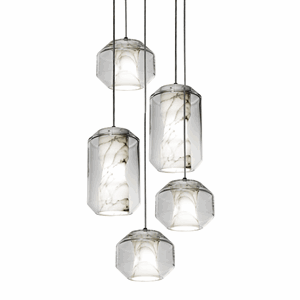 Lee Broom Chamber Lampadario A 5 Pezzi in Marmo Di Carrara/Cristallo