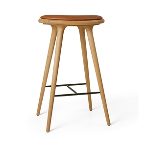 Sgabello Alto Mater, Sgabello da Bar in Rovere Oliato/noce Noce Rivestimento in Pelle, 74 Cm.