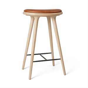 Sgabello Alto Mater, Sgabello da Bar, Rovere Opaco/Noce, Pelle, 74 cm