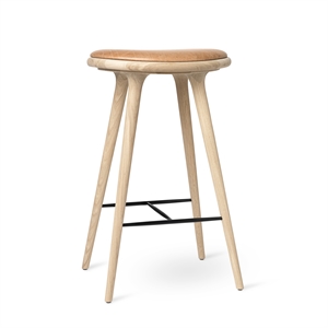 Sgabello Alto Mater, Sgabello da Bar, Rovere Trattato con Sapone/pelle Sabbia , 74 cm