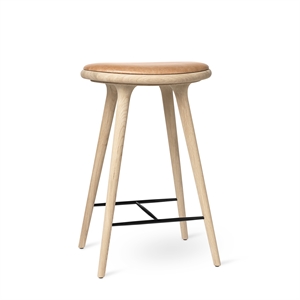 Sgabello Alto Mater, Sgabello da Bar, Rovere Trattato con Sapone/pelle Sabbia , 69 cm