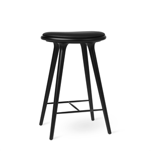 Sgabello Alto Mater, Sgabello da Bar in Faggio Nero /pelle Ultra Nero , 69 cm