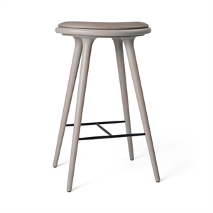 Sgabello Alto Mater, Sgabello da Bar, Faggio Grigio /pelle Grigio Bruciato, 74 cm