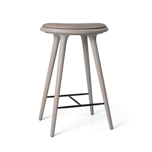 Sgabello Alto Mater, Sgabello da Bar, Faggio Grigio /pelle Grigio Bruciato, 69 cm