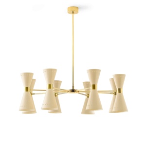 Lampadario Stilnovo Megafono 16 Oro/Avorio