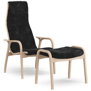 Poltrona Swedese Lamino con Poggiapiedi Alto Laccato Faggio Rovere/ Nero/pelle di Pecora