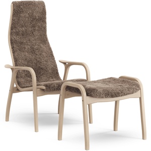 Poltrona Swedese Lamino con Poggiapiedi Alto Laccato Faggio Rovere/sahara/pelle di Pecora