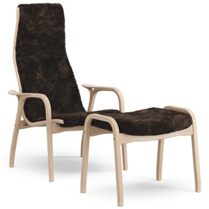 Poltrona Swedese Lamino con Poggiapiedi Alto Laccato Faggio Rovere/espresso/pelle di Pecora