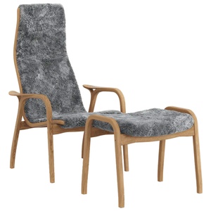 Poltrona Swedese Lamino con Poggiapiedi Alto in Rovere Oliato/grigio Scandinavo/pelle di Pecora