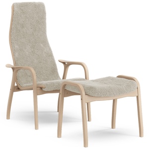 Poltrona Swedese Lamino con Poggiapiedi Alto Laccato Faggio Rovere/chiaro di Luna/pelle di Pecora