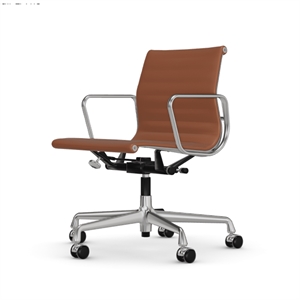 Vitra Sedia da Ufficio in Alluminio EA 118 Pelle Cognac Premium L50 e Struttura Cromo con Bracciolo Girevole e Meccanismo di Inclinazione