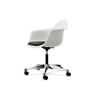 Sedia da Ufficio Vitra Eames PACC in Plastica con Seduta Imbottita e Girevole Nero/ Bianco