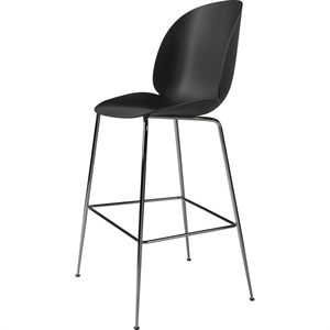 Sgabello da Bar Beetle GUBI H75 Base Conica Cromo Nero/ Nero