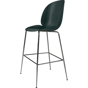 Sgabello da Bar Beetle GUBI H75 Base Conica Cromo Nero/ Verde Scuro