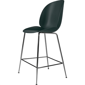 Sgabello da Bar Beetle GUBI H65 Base Conica Cromo Nero/ Verde Scuro