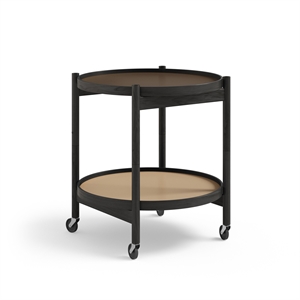 Fratello. Tavolo Krüger Bølling Tray Table Ø50 Rovere Verniciato Nero con Piatti in Beige/ Marrone