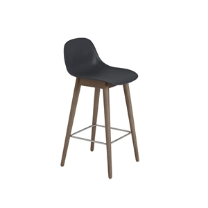 Sgabello da Bar Muuto Fiber con Base in Legno e Schienale Nero/ Marrone Scuro H87,5 cm