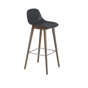 Sgabello da Bar Muuto Fiber con Base in Legno e Schienale Nero/ Marrone Scuro H97,5 cm