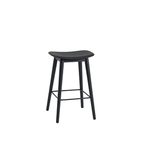 Sgabello da Bar Muuto Fiber con Base in Legno Nero/ Nero H66 cm