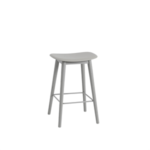 Sgabello da Bar Muuto Fiber con Base in Legno Grigio/ Grigio H66 cm