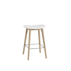 Muuto Fiber Sgabello con Base in Legno Bianco/Rovere H66 cm