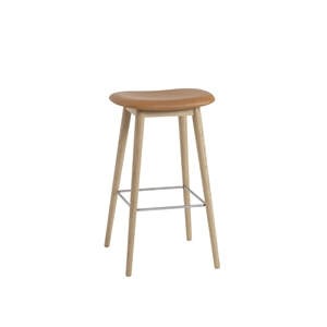 Muuto Fiber Sgabello con Base in Legno Rivestito in Pelle Cognac/Rovere H76 cm