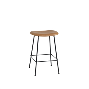 Muuto Sgabello Bar in Fibra con Base in Tubo Rivestito in Pelle Cognac/ Nero H66 cm