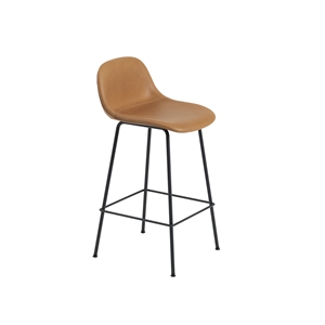 Muuto Sgabello Bar in Fibra con Base in Tubo e Schienale Rivestito in Pelle Cognac/ Nero H87,5 cm