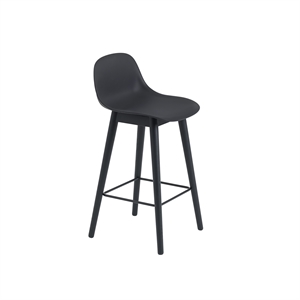 Sgabello da Bar Muuto Fiber con Base in Legno e Schienale Nero/ Nero H87,5 cm